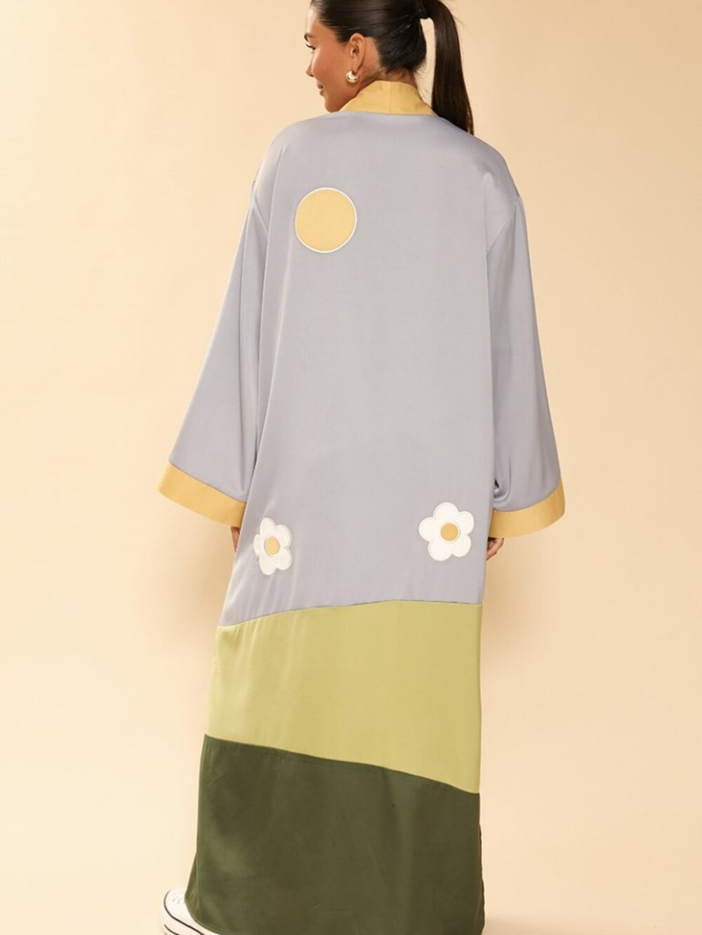 1-0327 Flower Power Long Maxi Kimono robe - dopamine dressing kimono Flower